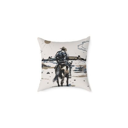 Western-Themed Square Poly Canvas Pillow - Rustic Cowboy and Tribal Pattern Decor
