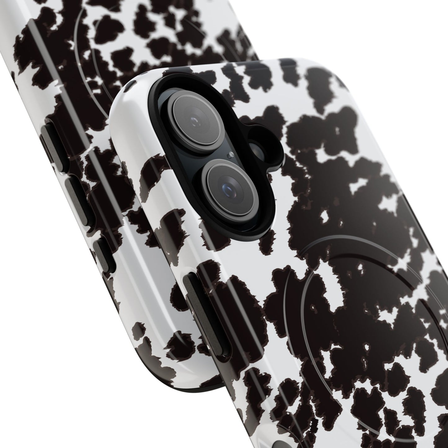 Cow Print Tough Magnetic Phone Case — Black & White Protective MagSafe Cover