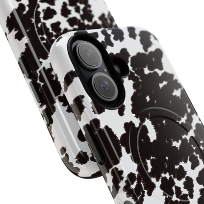Cow Print Tough Magnetic Phone Case — Black & White Protective MagSafe Cover