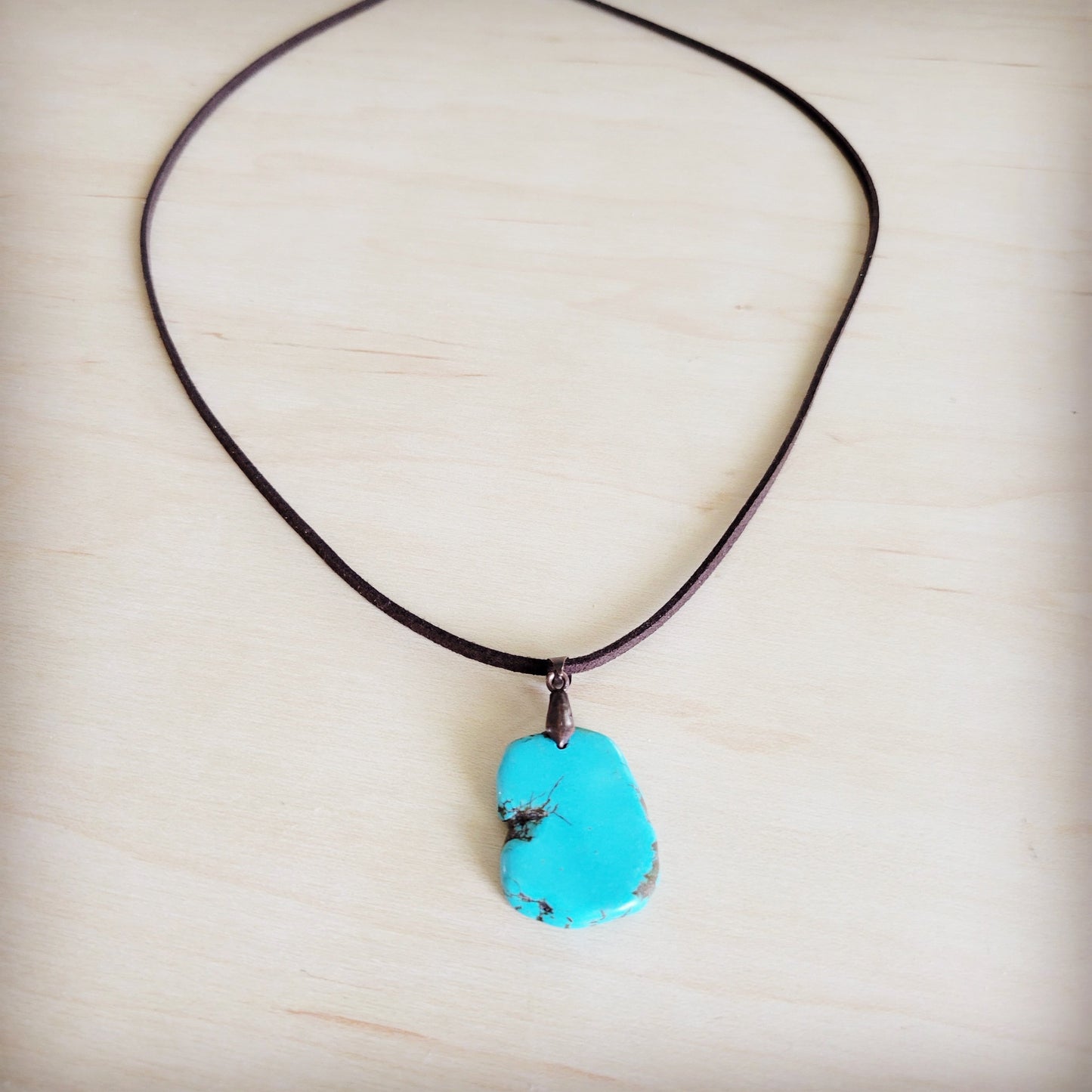 **Turquoise Slab Pendant on Leather Cord Necklace 254d