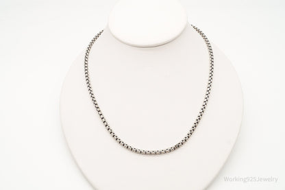 Vintage High Fashion Sterling Silver Puffy Box Chain Link Necklace