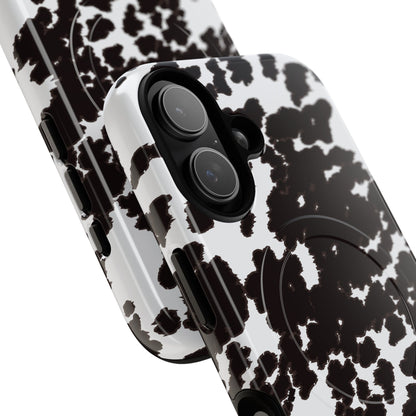 Cow Print Tough Magnetic Phone Case — Black & White Protective MagSafe Cover