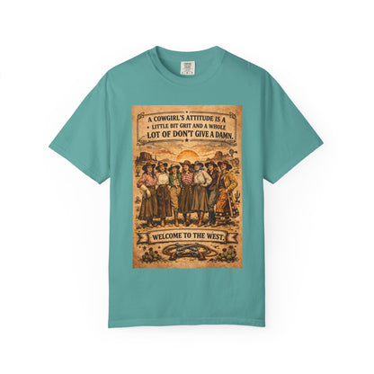 Cowgirl Attitude Graphic T-Shirt — "Welcome to the West" Vintage Western Tee
