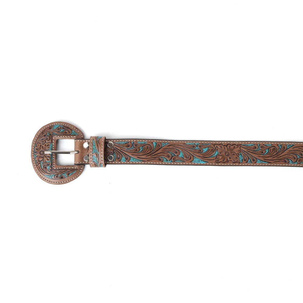 Bronco Sky Tooled Leather Western Belt | Branding Iron Western Wear