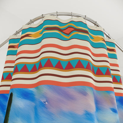 Southwestern Western Shower Curtain — Desert Wagon & Aztec Stripe Bathroom Decor