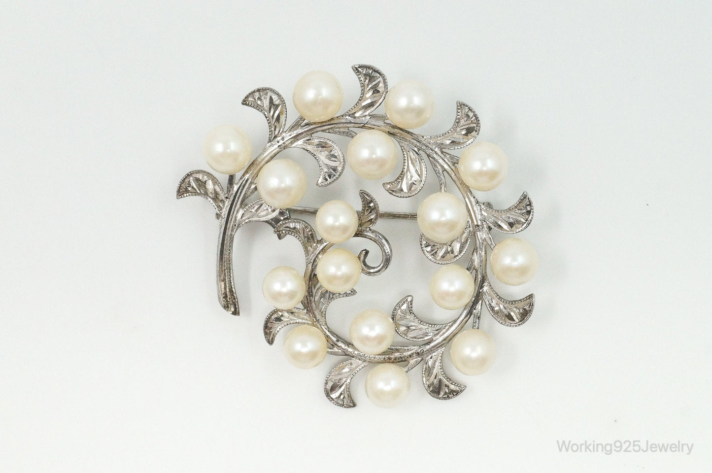 Large Antique Faux Pearl Sterling Silver Brooch Pin