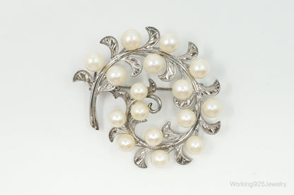 Large Antique Faux Pearl Sterling Silver Brooch Pin