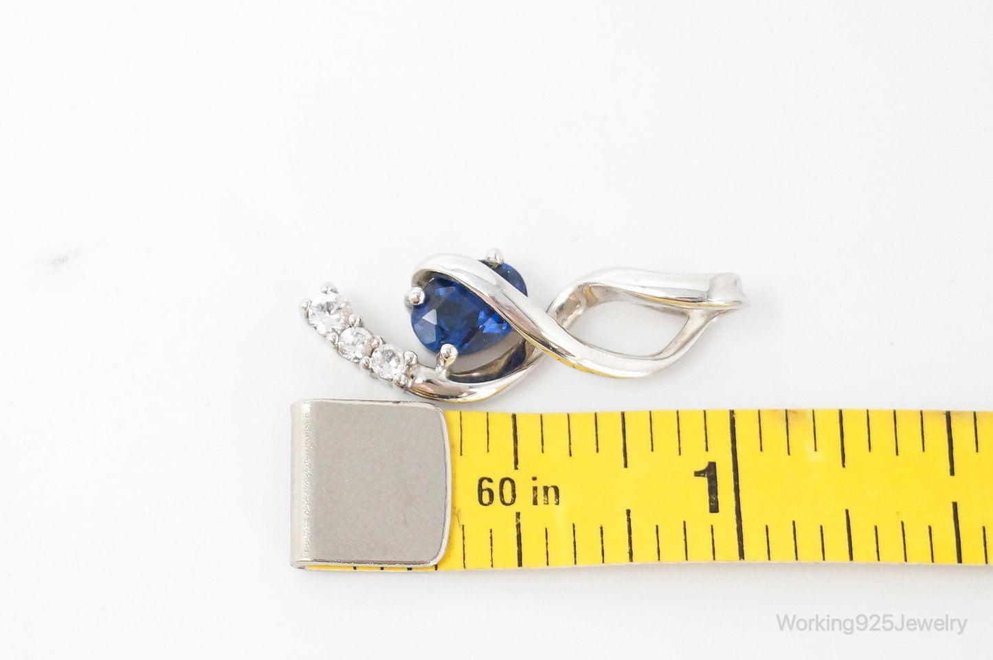 Blue Sapphire Cubic Zirconia Sterling Silver Necklace Pendant