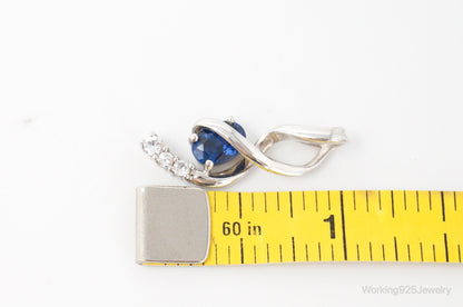 Blue Sapphire Cubic Zirconia Sterling Silver Necklace Pendant
