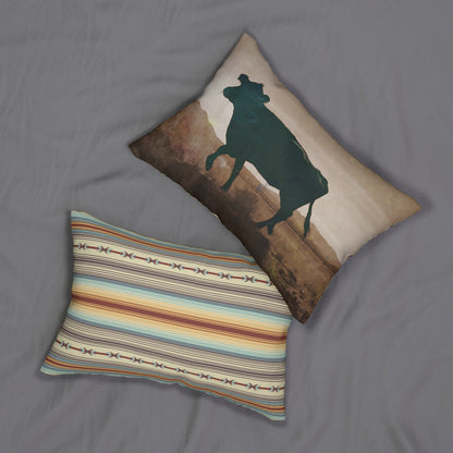 Rustic Cow Silhouette Lumbar Pillow — Southwestern Striped Decorative Pillow