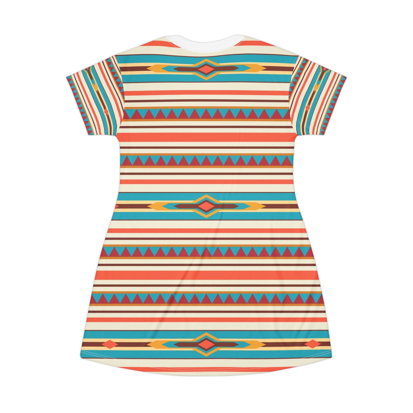 Southwestern Stripe T‑Shirt Dress — Colorful Aztec Boho AOP Dress
