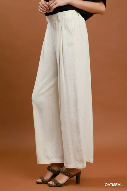 Umgee High Waist Linen Blend Wide Leg Trousers