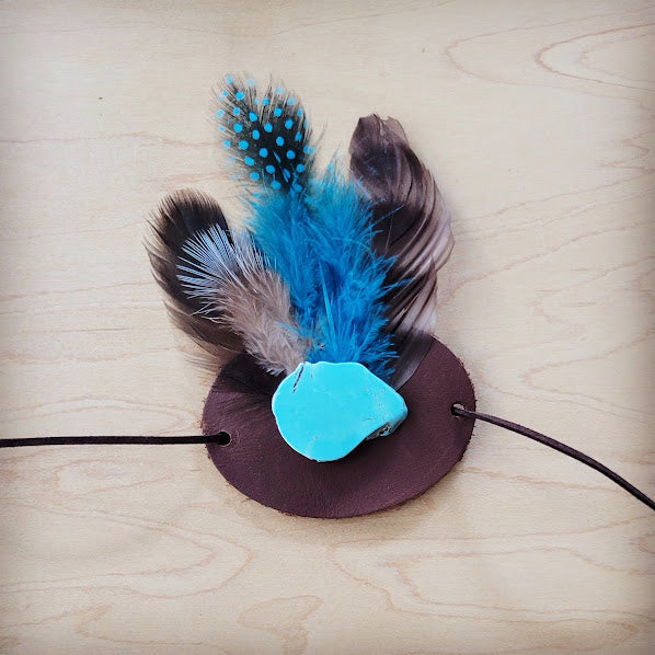 Blue Turquoise, Blue Feather & Leather Hat Band (Band Only) 980y