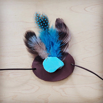 Blue Turquoise, Blue Feather & Leather Hat Band (Band Only) 980y