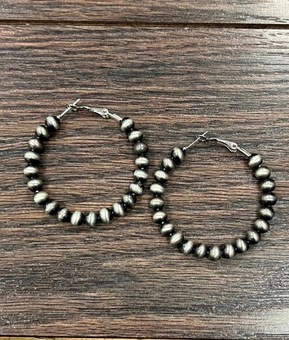 Beaded Silver Hoop Earrings