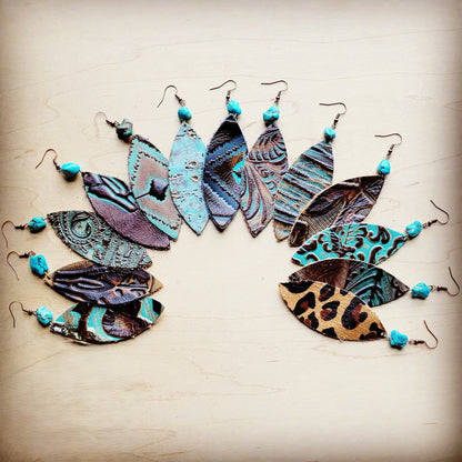 **Leather Oval Earrings in Turquoise Metallic w/ Turquoise Accent 207c