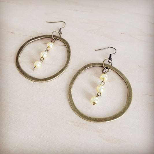 Western Copper Hoop Earrings w/ Champagne Pearl Beads 200bu