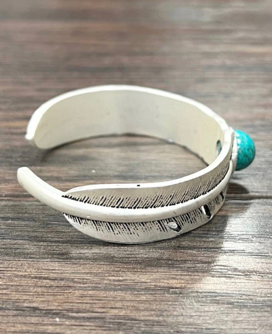 Feather Faux Turquoise Cuff Bracelet