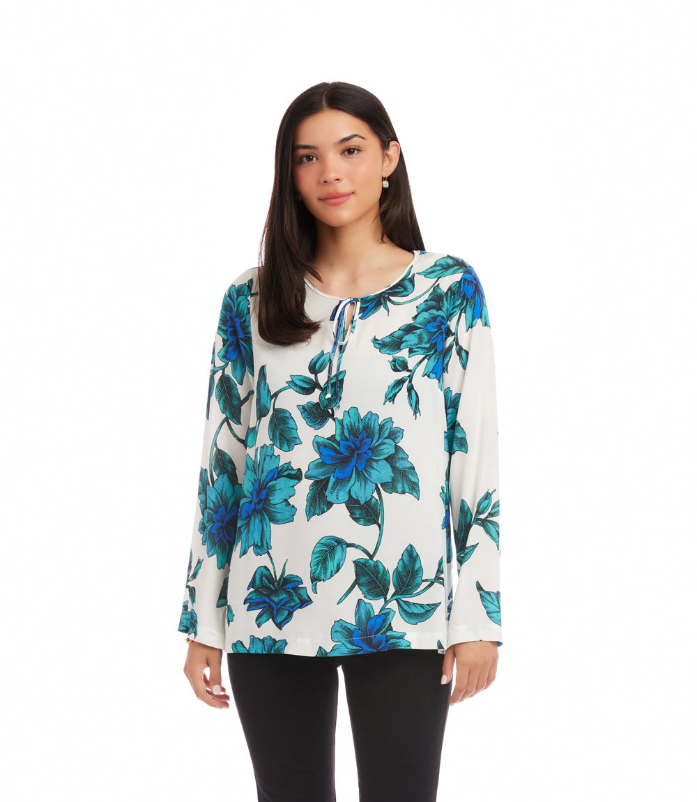 Petite Size Keyhole Side-Slit Sleeve Tunic Top
