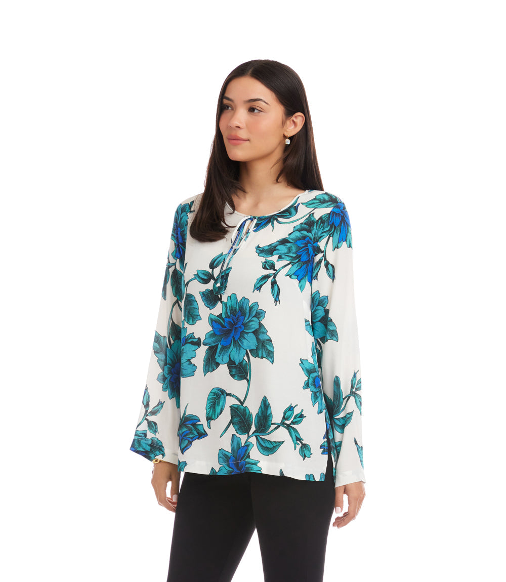 Petite Size Keyhole Side-Slit Sleeve Tunic Top