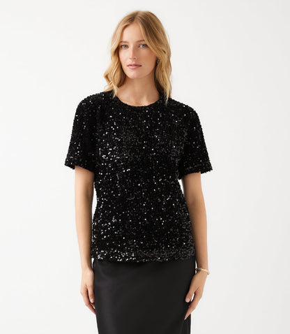 Velvet Short Sleeve Sequin Top