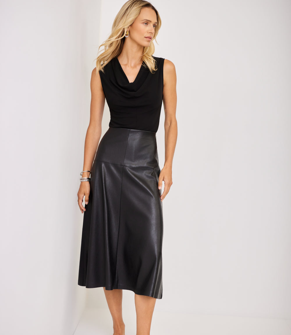 Faux Leather Midi Skirt