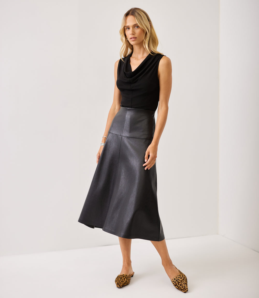 Faux Leather Midi Skirt