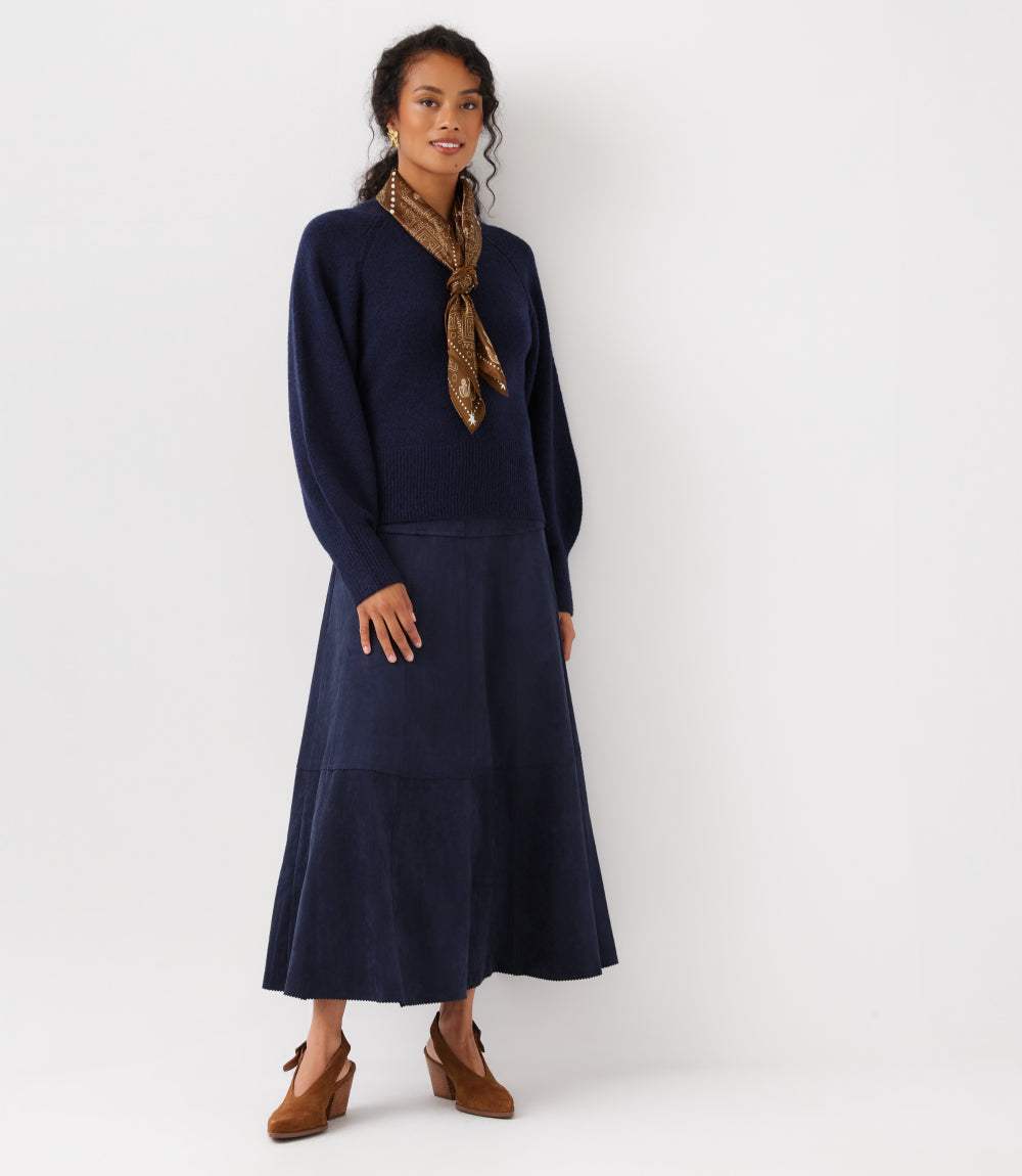 Tiered Faux Suede Midi Skirt