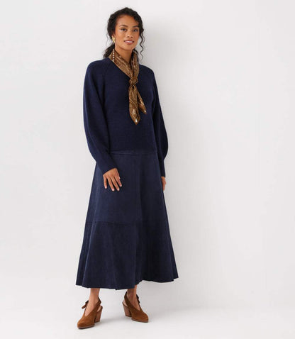 Tiered Faux Suede Midi Skirt