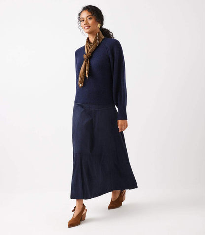 Tiered Faux Suede Midi Skirt