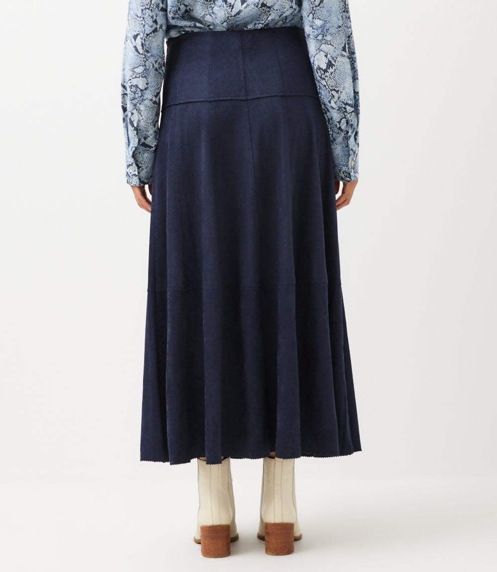 Tiered Faux Suede Midi Skirt