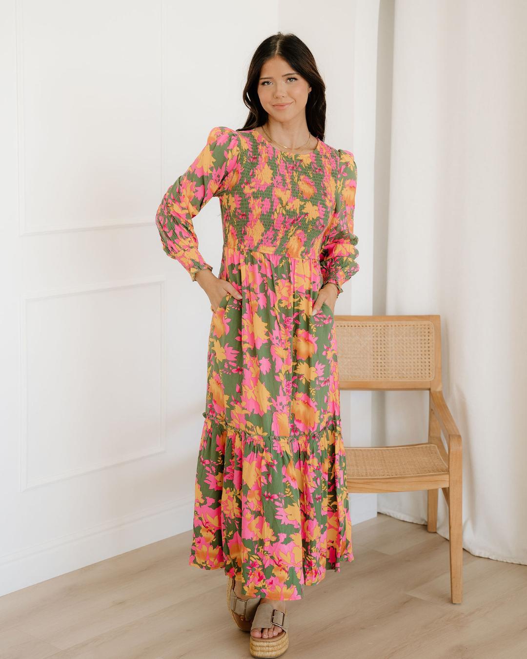 Tinsley Smocked Bodice Ruffled Long Dress