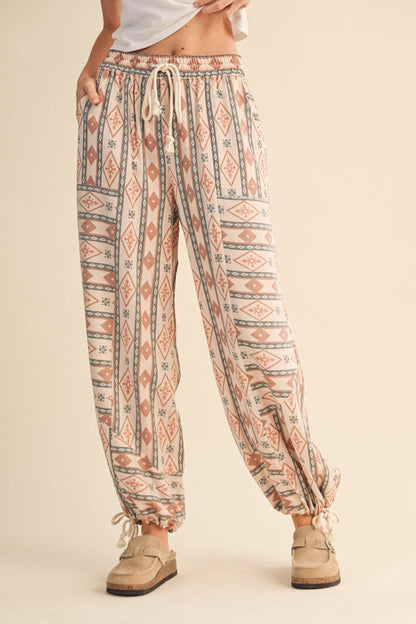 AZTEC PRINT PARACHUTE PANTS