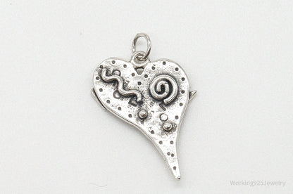 Vintage Artsy Heart Sterling Silver Pendant