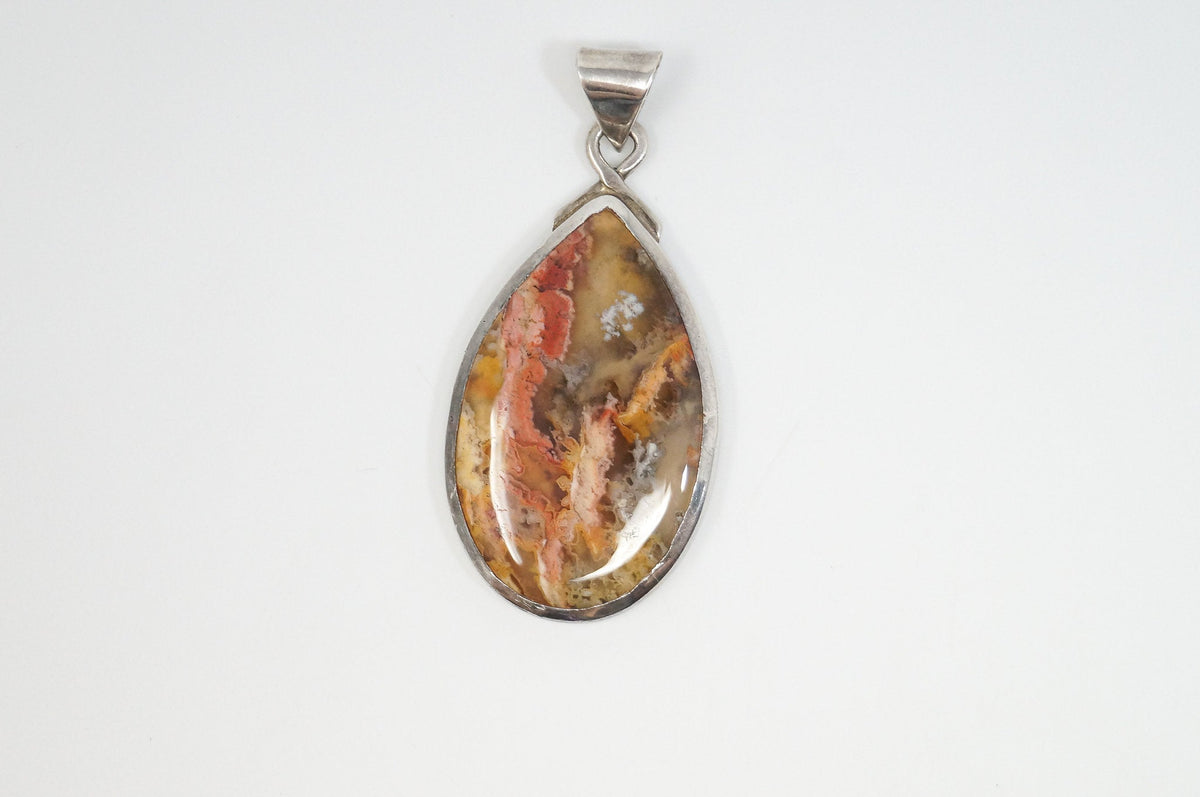 Vintage Plume Agate Sterling Silver Necklace Pendant