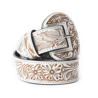 Talon High Desert Hand-Tooled Leather Belt – White Floral