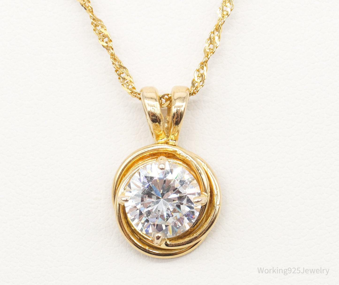 Vintage Gold Vermeil Cubic Zirconia Sterling Silver Necklace