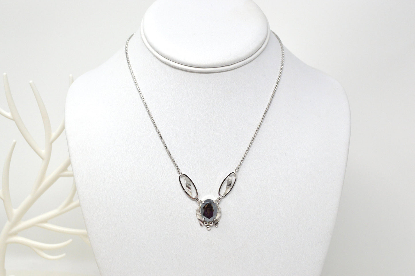 Vintage Designer Van Dell Hematite Sterling Silver Necklace - 16 Inch