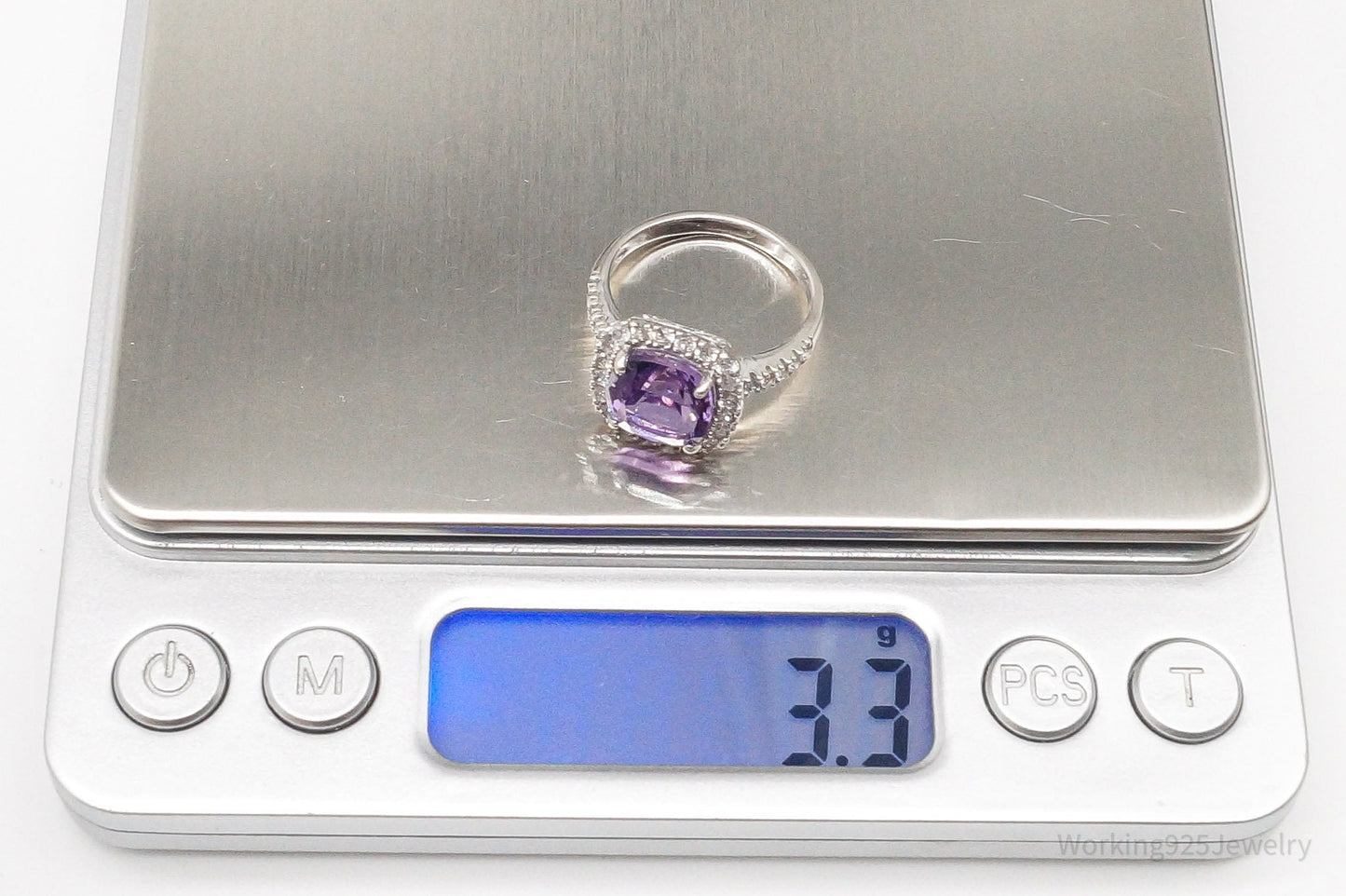 Vintage Amethyst Cubic Zirconia Sterling Silver Ring - Size 6.75
