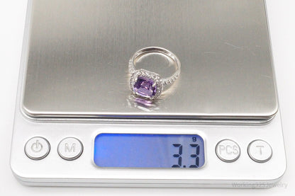 Vintage Amethyst Cubic Zirconia Sterling Silver Ring - Size 6.75