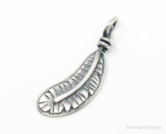 Vintage Native American Unsigned Feather Sterling Silver Necklace Pendant