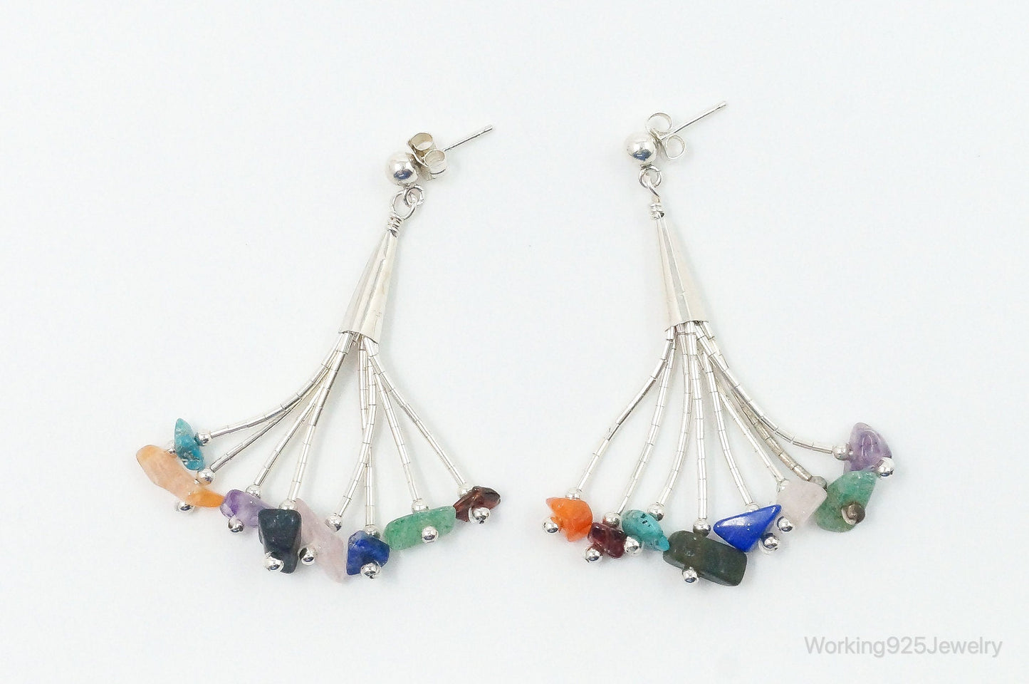 Vintage Designer CJC Multi Gem Sterling Silver Earrings