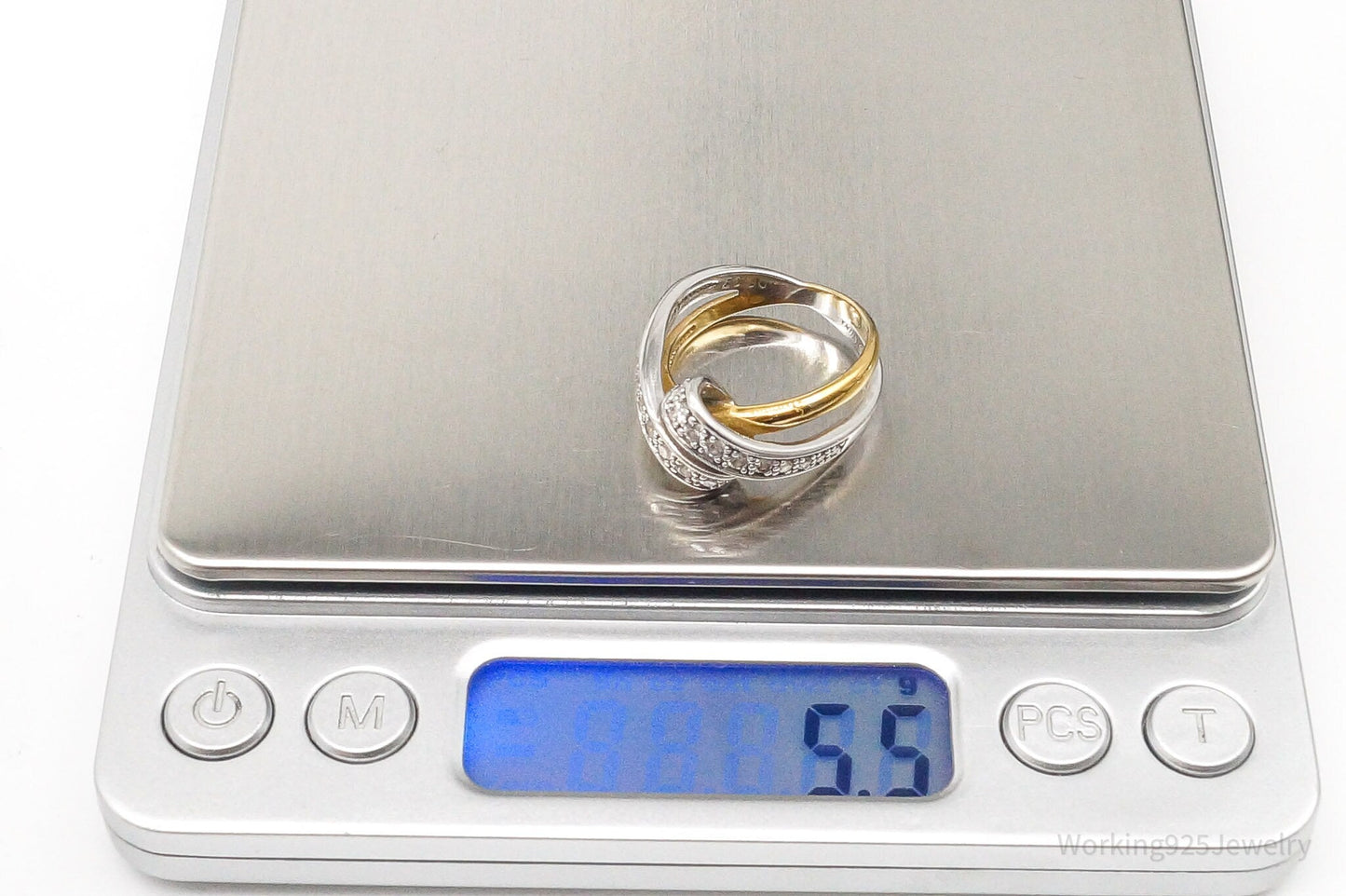 Vintage Cubic Zirconia Gold Vermeil Sterling Silver Ring - Size 7.25
