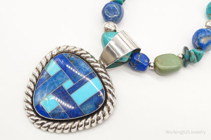 Vintage Carolyn Pollack Relios Turquoise Lapis Lazuli Sterling Silver Necklace