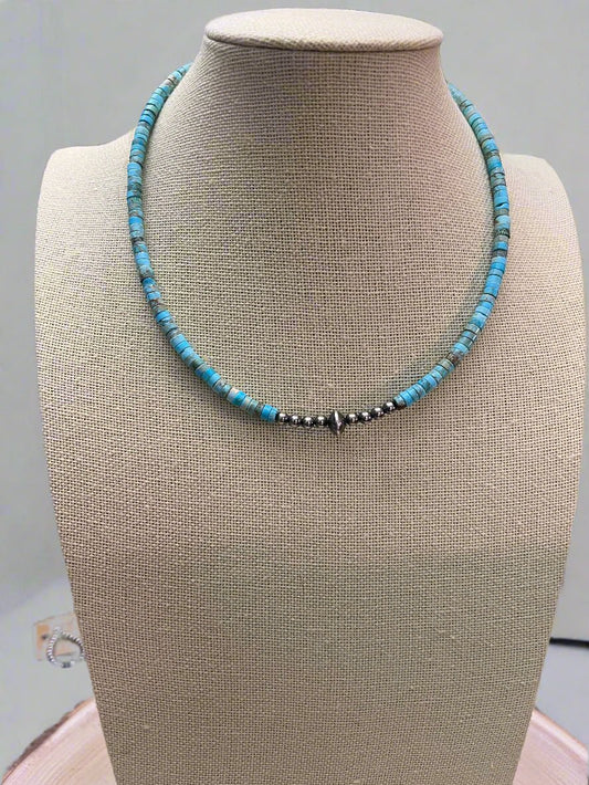 4mm Sterling Pearl & Variscite Turquoise Saucer Bead Choker — 14 inch (with 3 inch extender)
