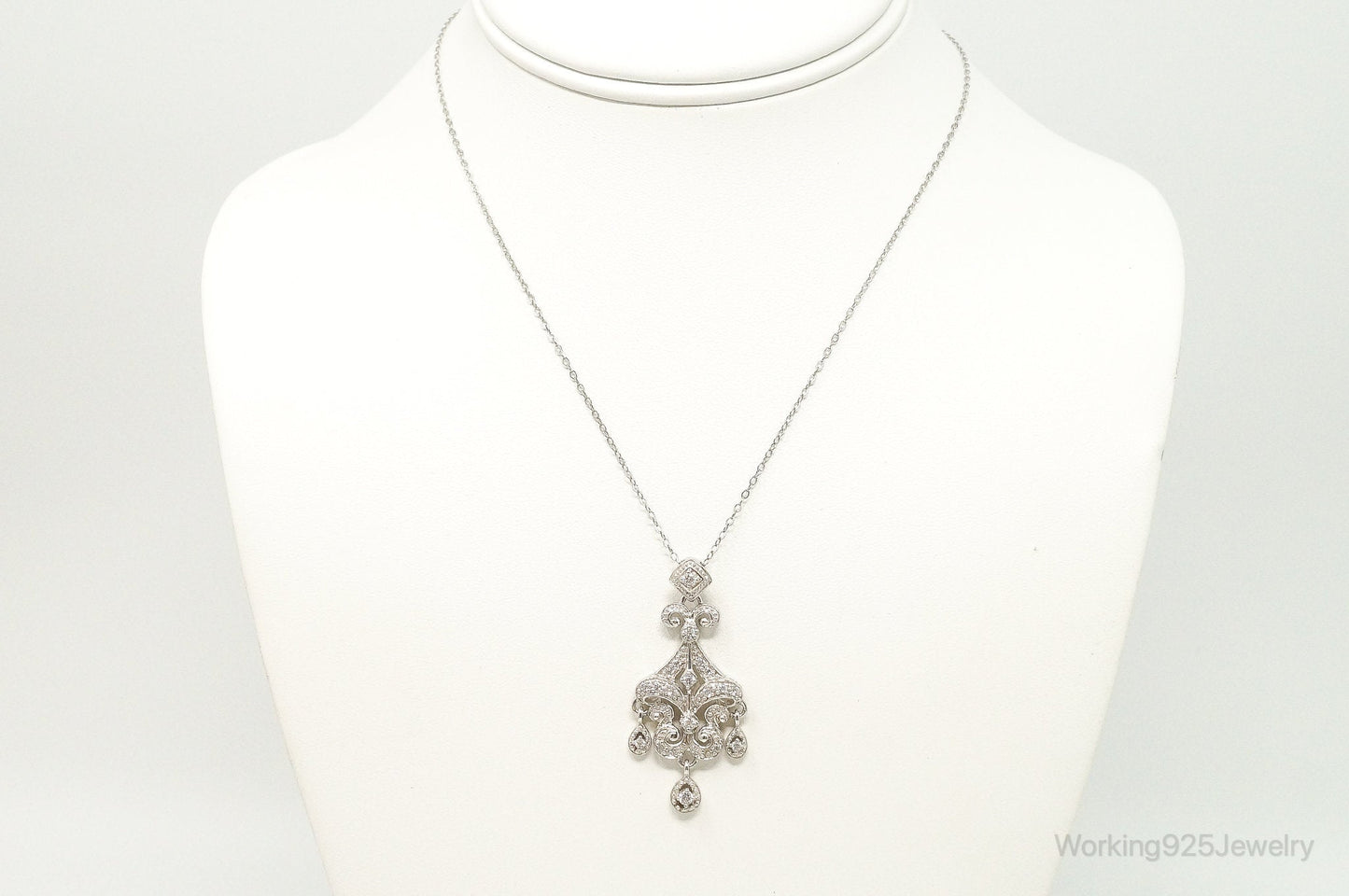 Vintage Cubic Zirconia Art Deco Sterling Silver Necklace