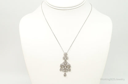 Vintage Cubic Zirconia Art Deco Sterling Silver Necklace