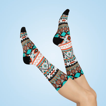 Aztec Boho Patterned Crew Socks | Cozy Everyday Wear, Unique Gift, Festival Fashion, Comfortable Footwear, Stylish Accessories