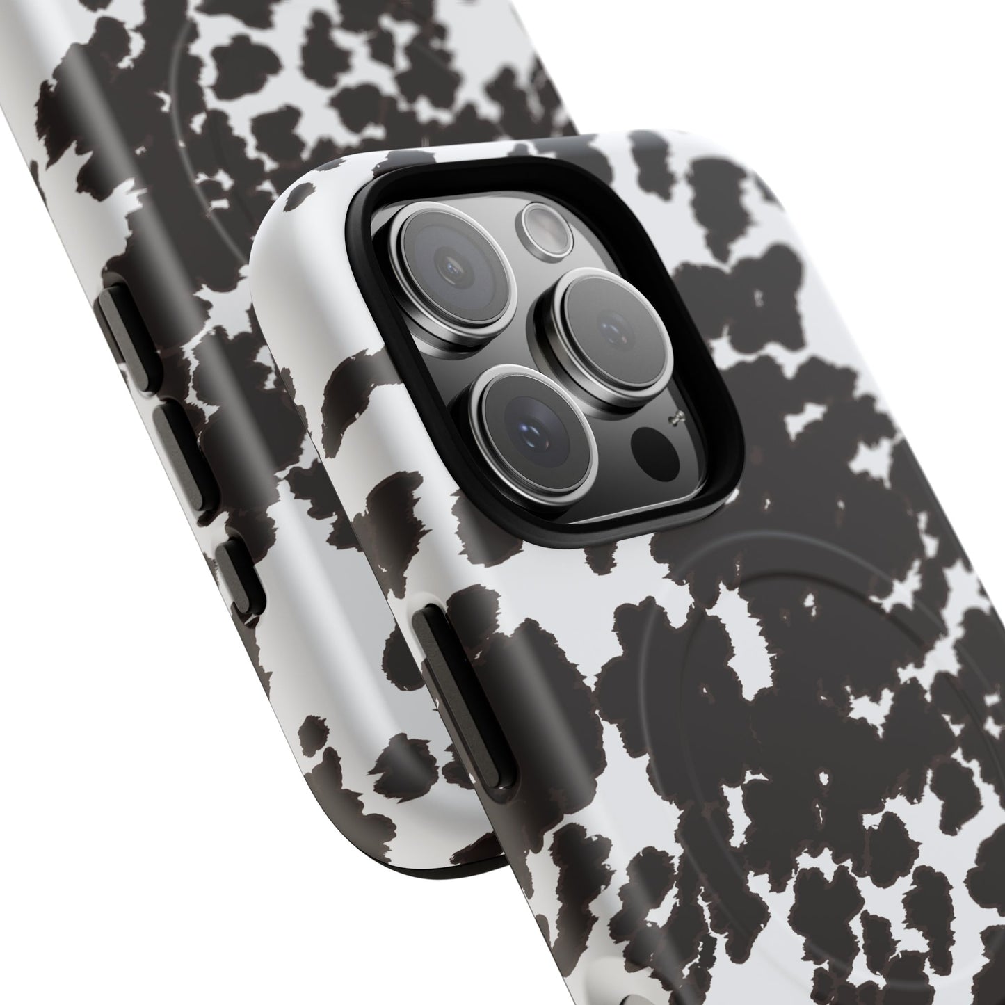 Cow Print Tough Magnetic Phone Case — Black & White Protective MagSafe Cover
