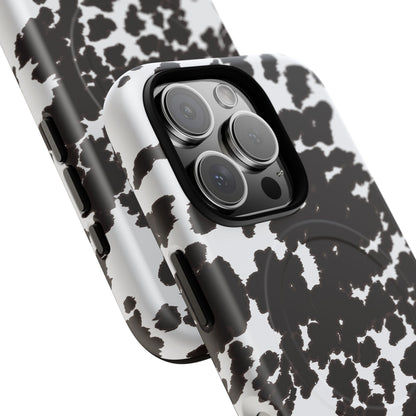 Cow Print Tough Magnetic Phone Case — Black & White Protective MagSafe Cover